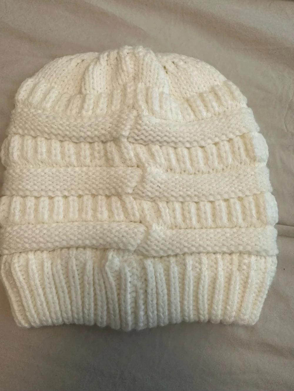 C.C Kids Cream Knit Cable Beanie with Leather Logo